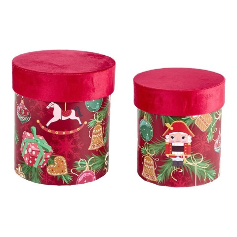 SET 2 SCATOLE DECORATE H.21 CM. ROSSO